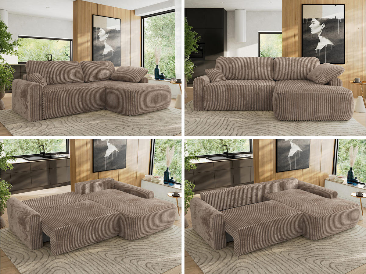ECKSCHLAFSOFA CUBO L Braun Cord - rechts - Schwarz/Braun, Kunststoff/Textil (187/273cm) - MKS