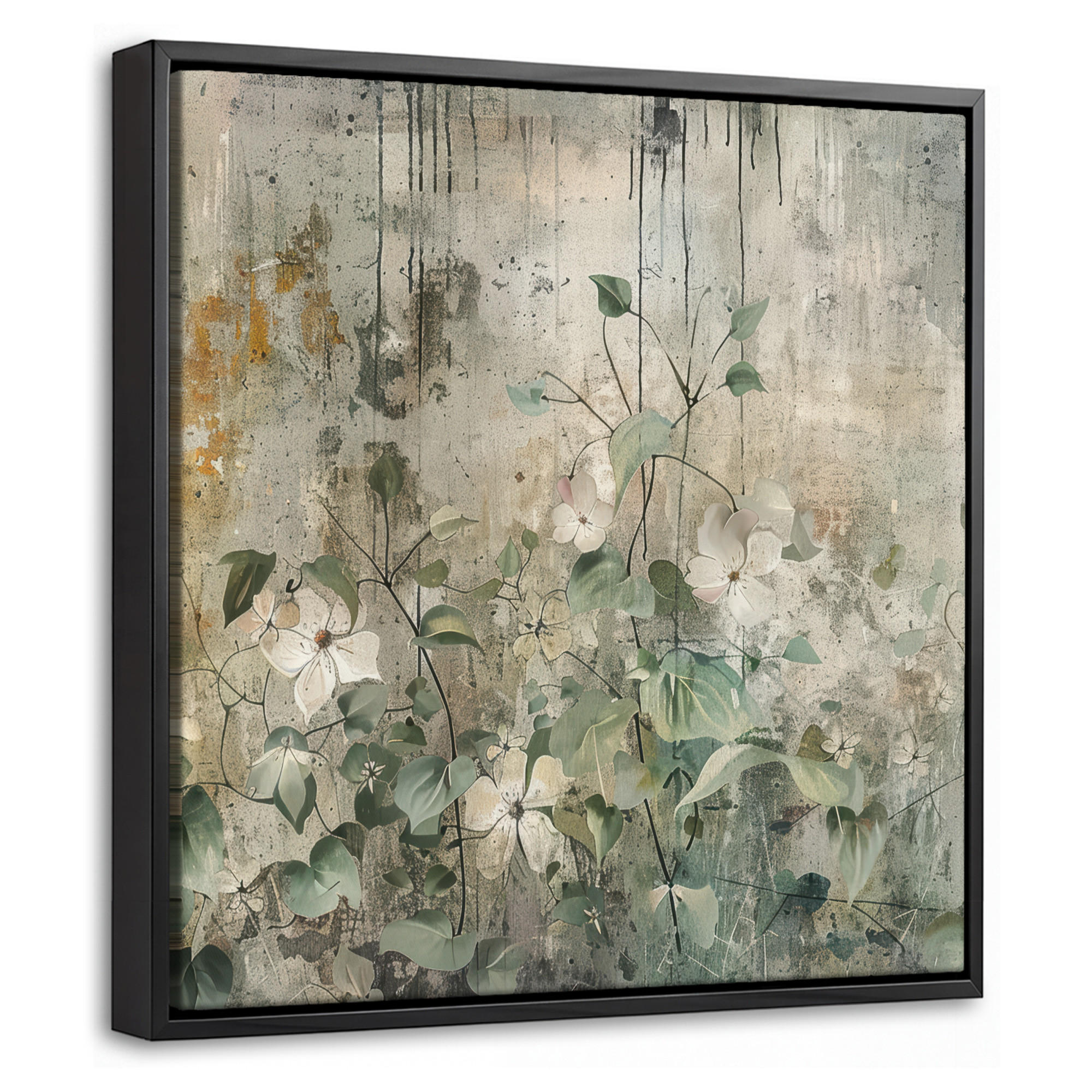 LEINWAND Bilder mit Rahmen - Blumen - Blätter - Abstrakt - Modern - 20x20 - Grau, Textil (20/20cm) - MuchoWow