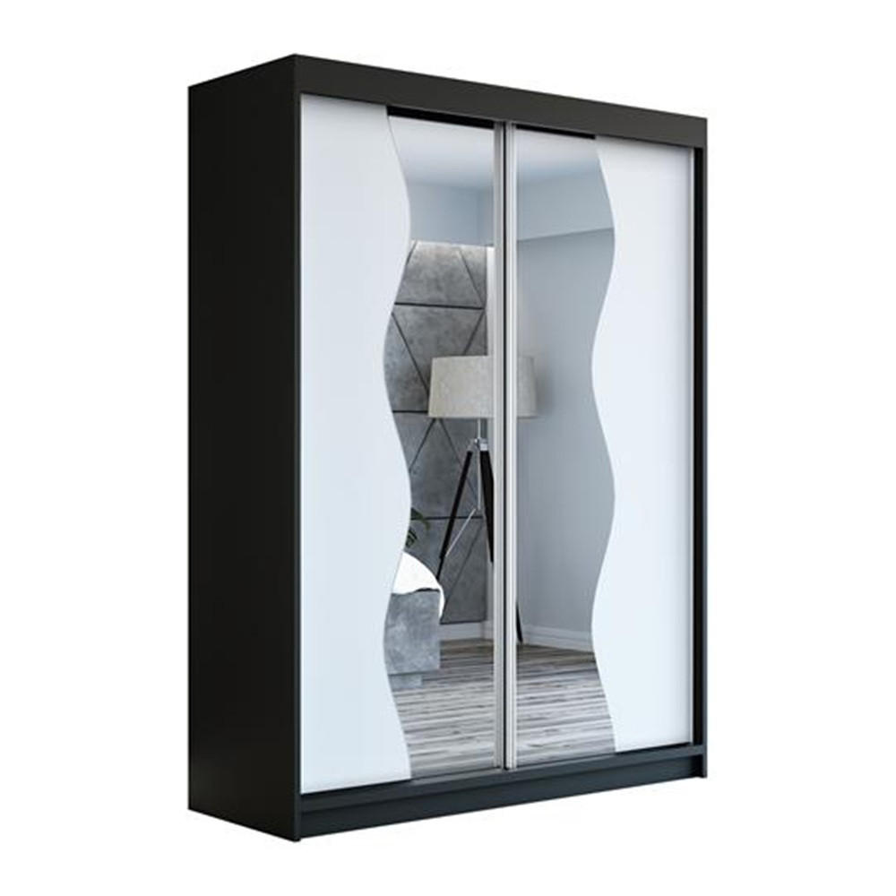 SCHWEBETÜRENSCHRANK 160 CM RIMA Farbe: Schwarz / weiß / weiß - Schwarz/Weiß, Holzwerkstoff (160/215/59.5cm) - A&J MöbelLand