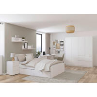 JUGENDZIMMER Joel in Weiß 5 teilig – mit 4türigem Kleiderschrank ohne Spiegel, 140er Jugendbett, Nachttisch, Schreibtisch und Rollcontainer - Weiß, Holzwerkstoff (80/200/120cm)