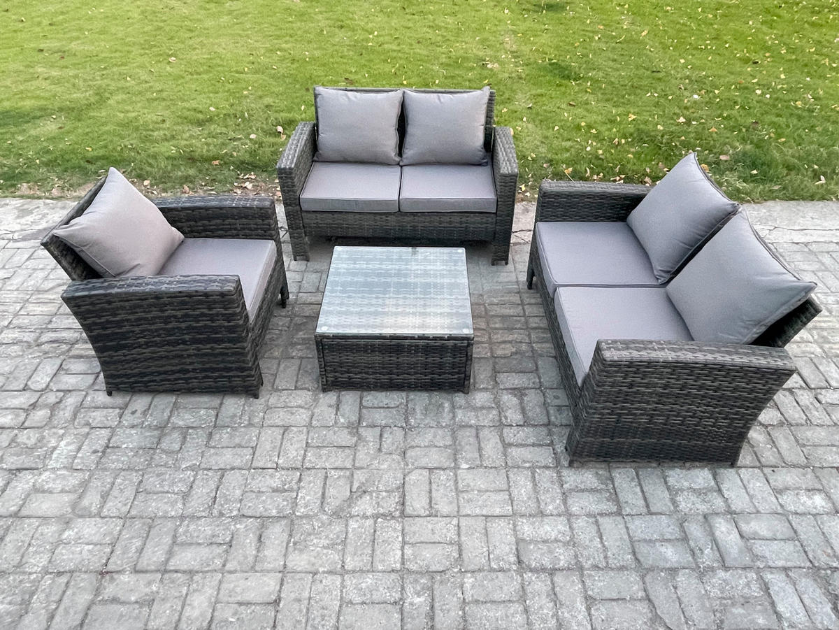 GARTENMÖBEL-SET COUCHTISCH MIT STUHL Polyrattan Dunkelgrau Gemischt 5-Sitzer - Dunkelgrau, Metall - Fimous
