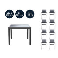 SITZGRUPPE VERANO MADERA - 9 tlg. - Anthrazit/Hellgrau, Glas/Metall - Home Deluxe