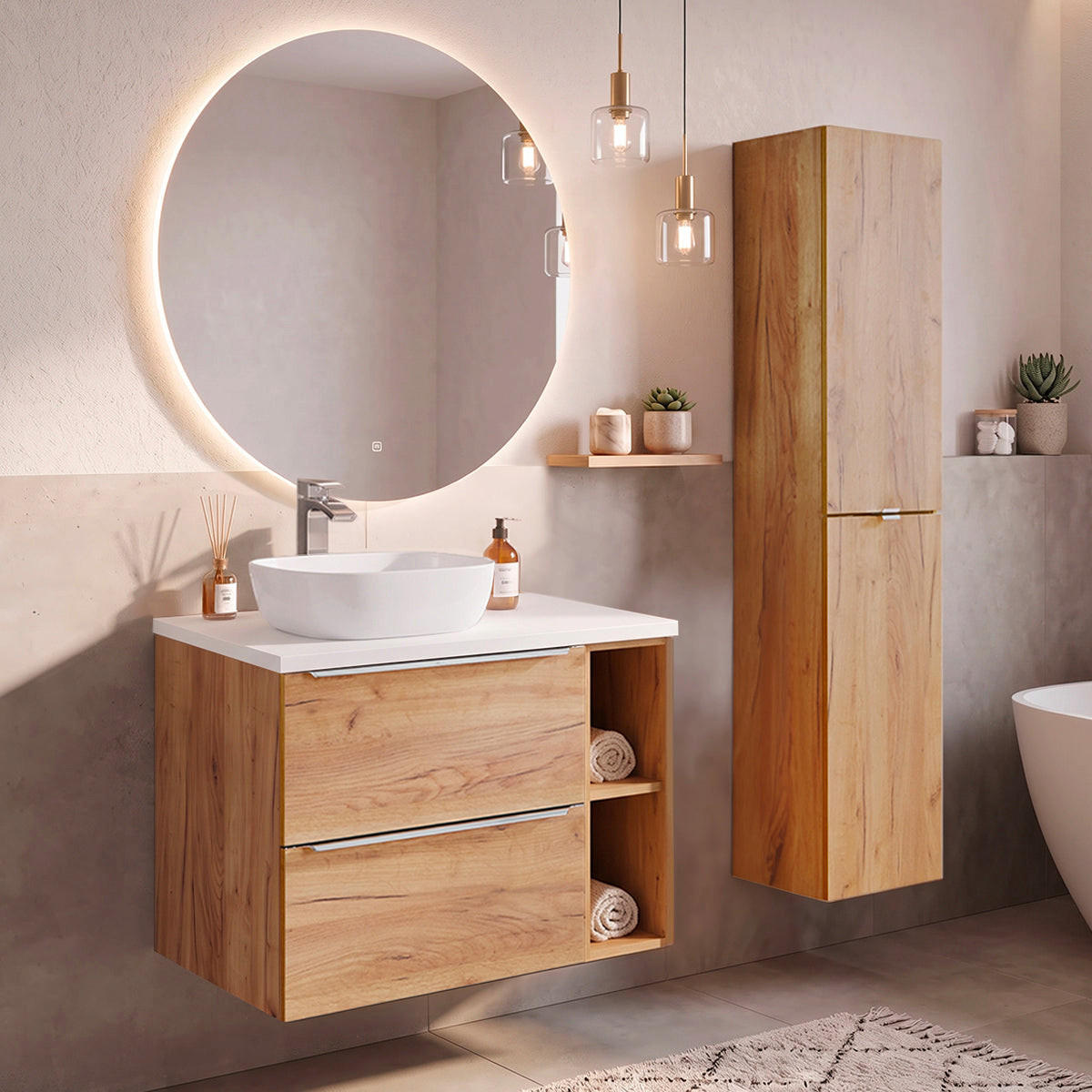 KOUPELNOVÝ NÁBYTEK 80.4cm duben 2er-Set Dřevo - hnědá, kompozitní dřevo (80.4/59/46cm) - Petits-meubles
