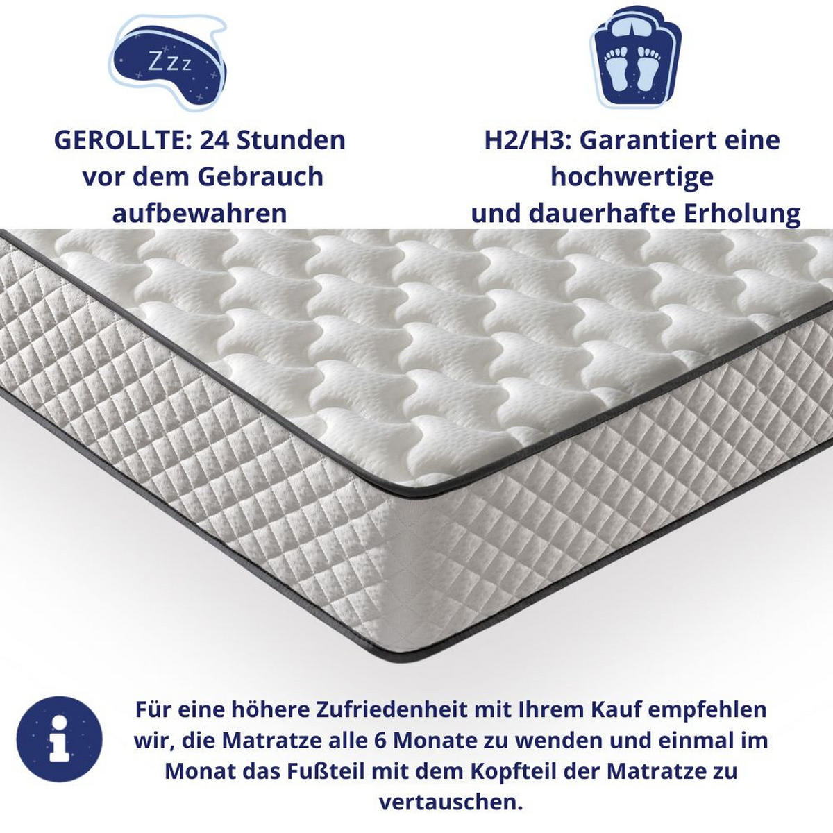 KALTSCHAUMMATRATZE Florida H3/H4 135x190 - Weiß, Textil (120/200cm) - Dagostino Home