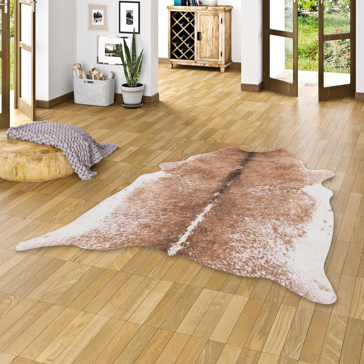 KUNSTFASER TEPPICH RINDERFELL - Creme/Braun, Textil (77/100cm) - Pergamon