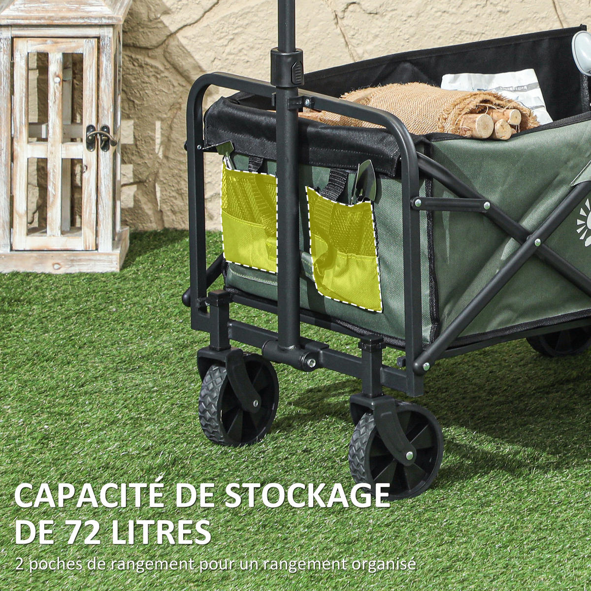 GARTENWAGEN DE-18765 mit hinterer Öffnung & Teleskopgriff Grün - Grün, Metall (48/92/76cm) - ComfortXL