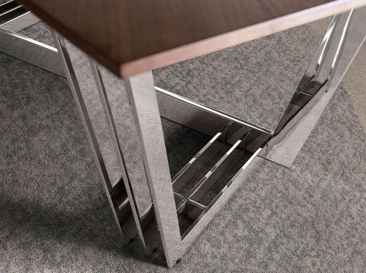 ESSTISCH Esstisch ovales Fass Walnuss aus verchromter Stahl Ø220/110/77 cm - Edelstahlfarben/Walnussfarben, Holz (110/220/77cm) - ANGEL CERDA