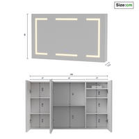 SPIEGELSCHRANK Badezimmerspiegelschrank mit LED-Beleuchtung, dreitüriger Spiegelschrank mit dreifarbiger Beleuchtung und Antibeschlagfunktion - Weiß, Holz/Holzwerkstoff (13.5/60/100cm) - WoodenAura