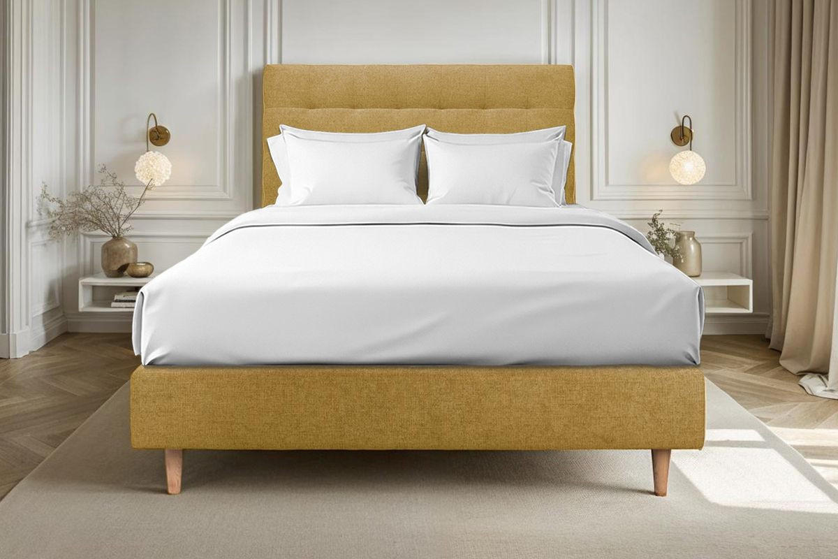 KOPFTEIL gepolstert - Gesteppt – gelber Stoff - 180 cm - Gelb/Beige, Karton/Holz (180/120/10cm) - Sommeil de Plomb