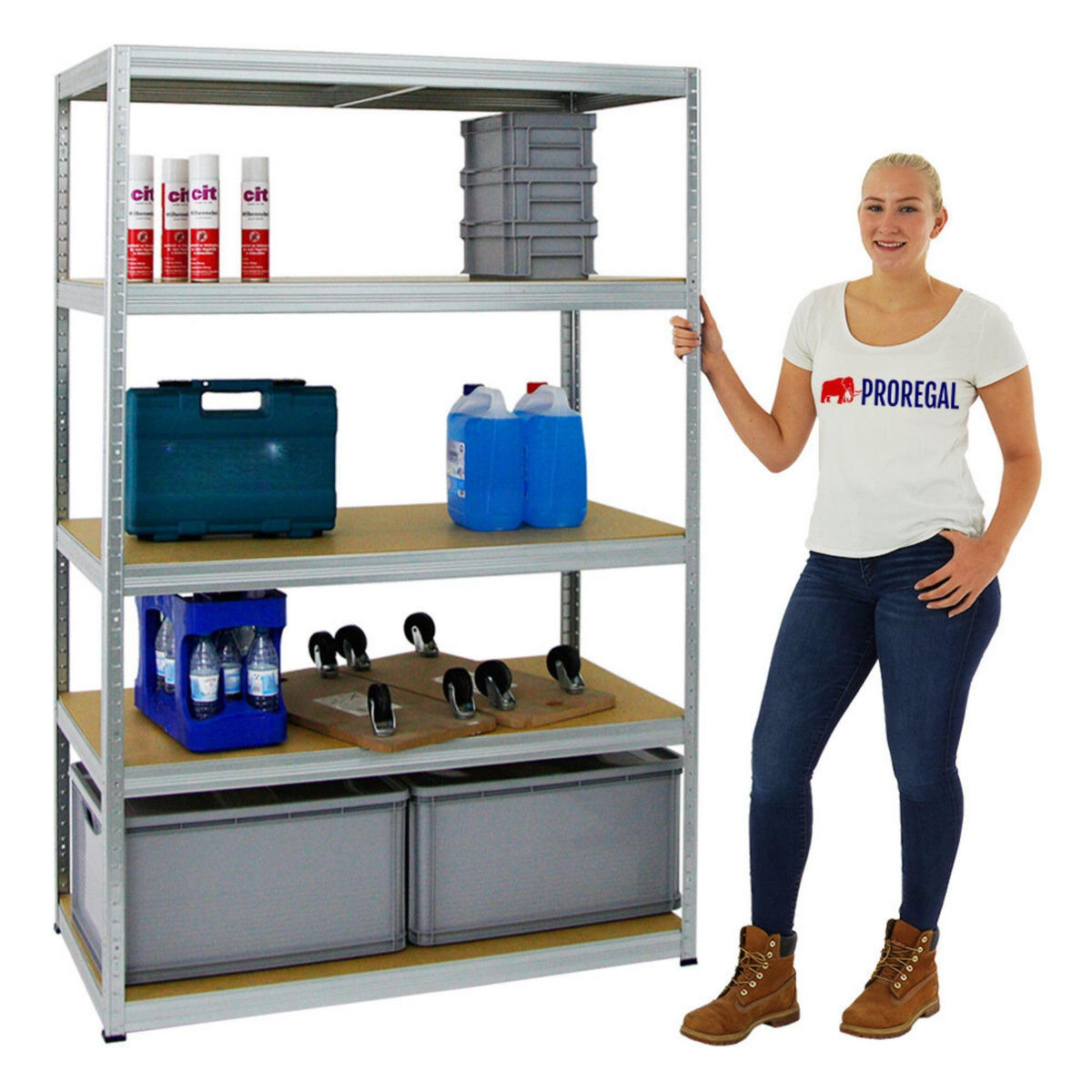 SCHWERLASTREGAL Big Elephant M 2er-Set mit 2x 180x120x60 cm Fachlast 250 kg Verzinkt - Silberfarben, Metall (240/180/60cm) - PROREGAL