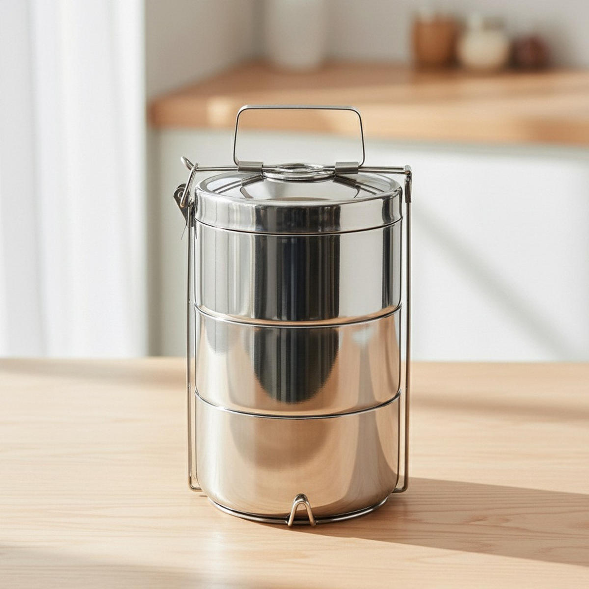 THERMISCHE LUNCHBOX aus Edelstahl 3-stöckig 3 x 900 ml - Silberfarben, Metall (14/29/14cm) - Orion 