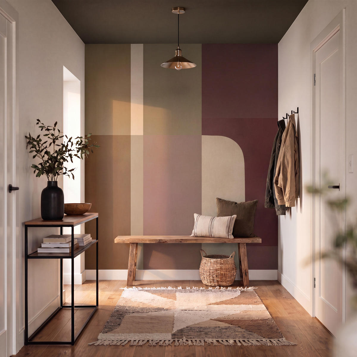 TAPETE - Unis - Abstrakt - Bordeaux - Linien - 180x200 cm - Multicolor, Papier (180/200cm) - OnlyWow