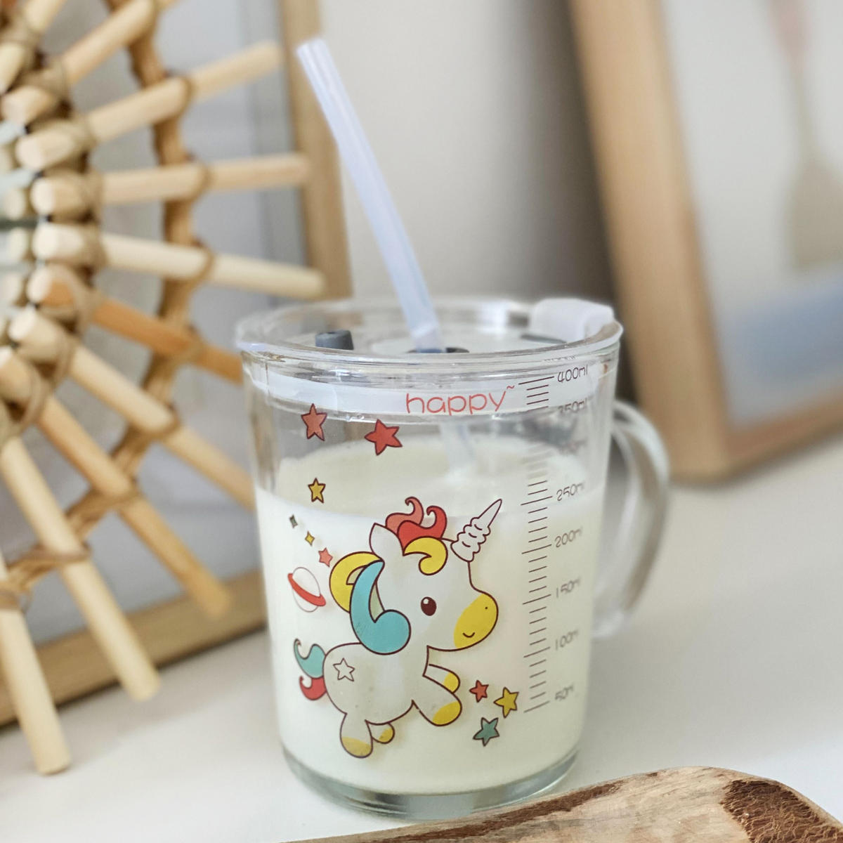 KINDER TRINKBECHER 400 ml - Weiß, Glas (8.8/11.5/12.5cm) - Intirilife