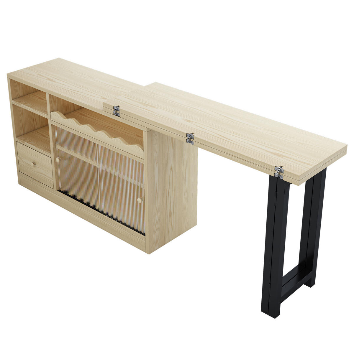KLAPPBARER Esstisch mit Stauraum, ausziehbarer Tisch und Sideboard in einem, Natur/Schwarz - Naturfarben, Holzwerkstoff (110/120/75cm) - Redom