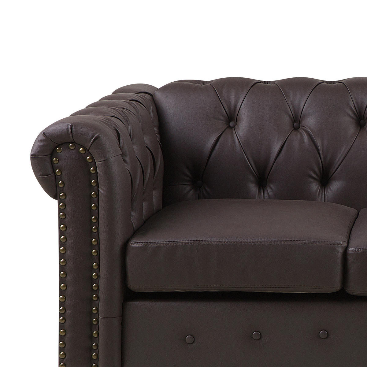 3-SITZER-SOFA Kunstleder Braun Chesterfield - Dunkelbraun, Kunststoff/Textil (208/78/88cm) - Beliani