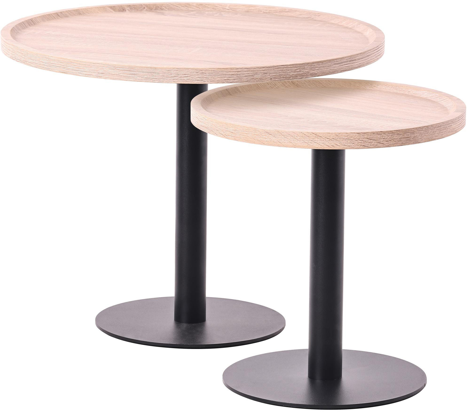BEISTELLTISCH Kombi Set Holz Eiche - Eichefarben/Schwarz, Holz/Metall (40/40/42cm) - CLP