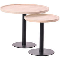 BEISTELLTISCH Kombi Set Holz Eiche - Eichefarben/Schwarz, Holz/Metall (40/40/42cm) - CLP