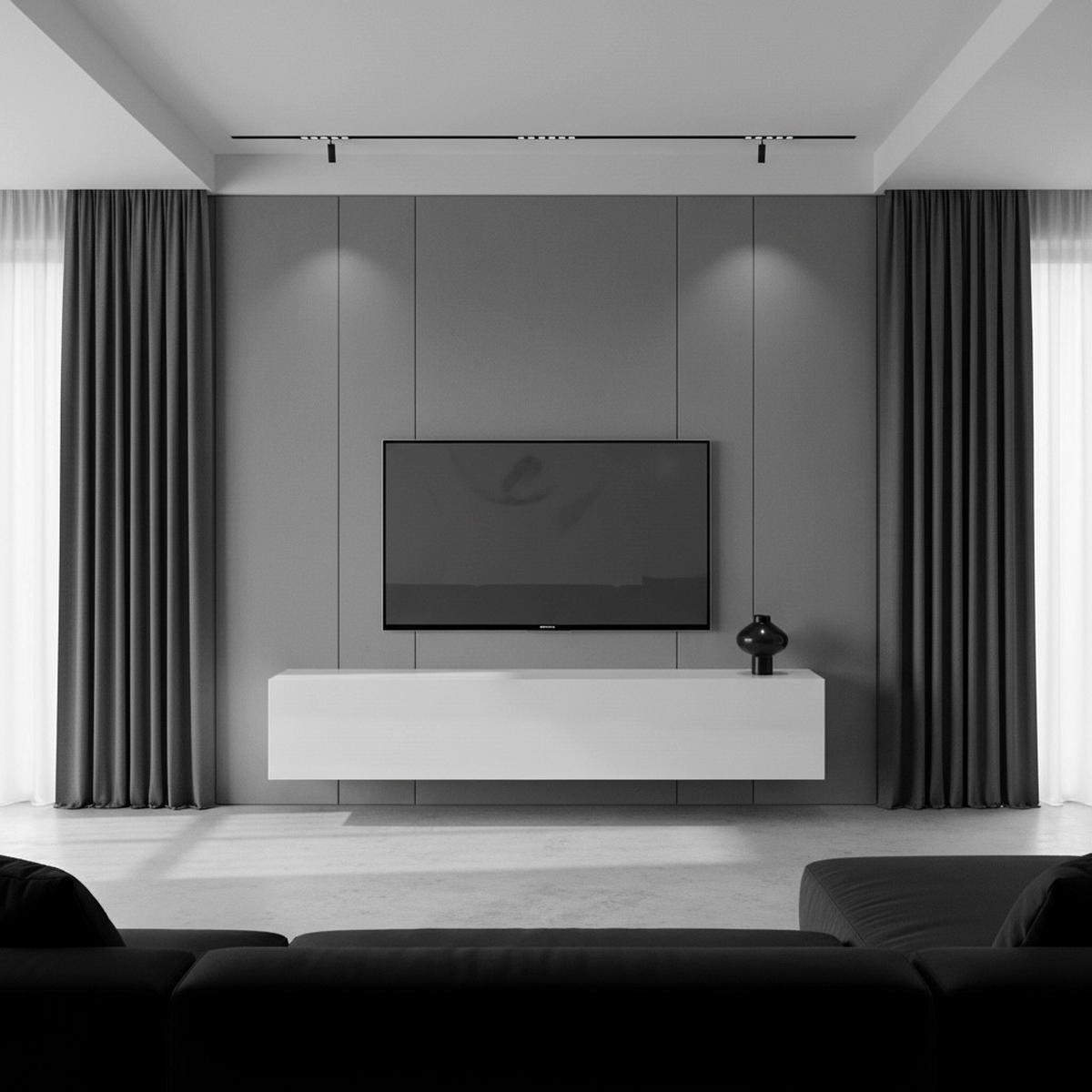 LOWBOARD Lia, hängendes Tv-Board, Moderner Fernsehschrank 165 cm lang Fernsehtisch, Weiß matt/Weiß Hochglanz (38,5 x 165 x 30 cm) - Weiß Hochglanz, Holzwerkstoff (165/30/38.5cm) - InnoFurn