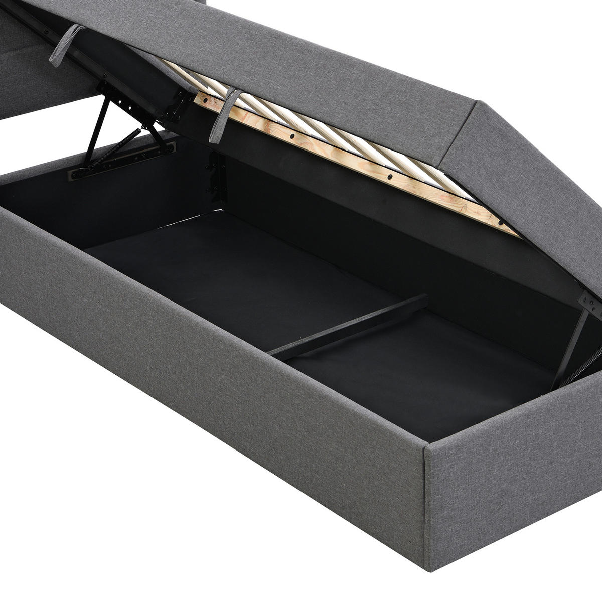 POLSTERBETT 90/200 cm Grau aus Leinen und MDF mit Stauraum - Grau, Holzwerkstoff (90/200cm) - OKMYHOME