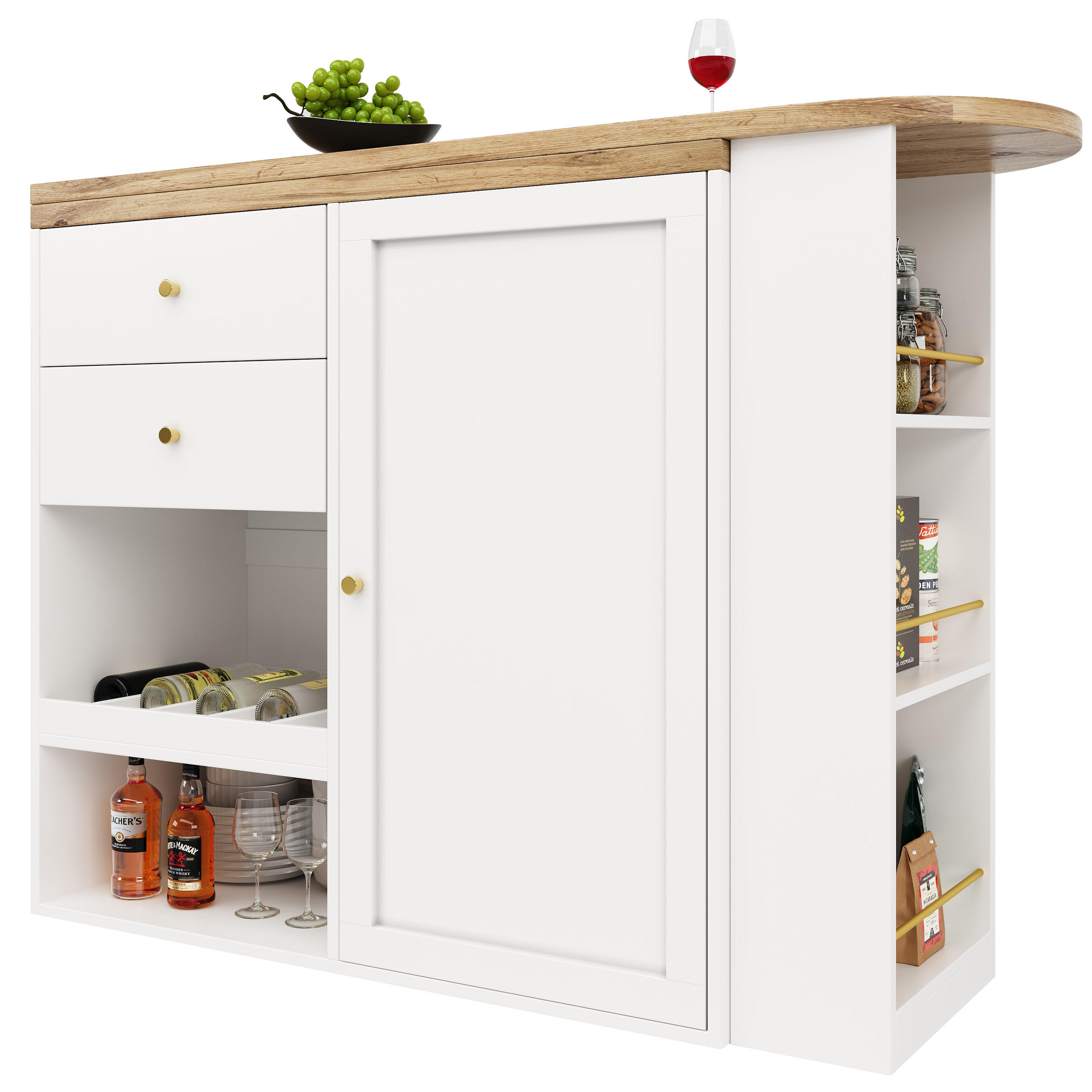 BARTISCH 105/39/102 cm Weiß drehbar aus MDF mit 4 Schubladen - Weiß, Holzwerkstoff (204/39/104cm) - OKWISH