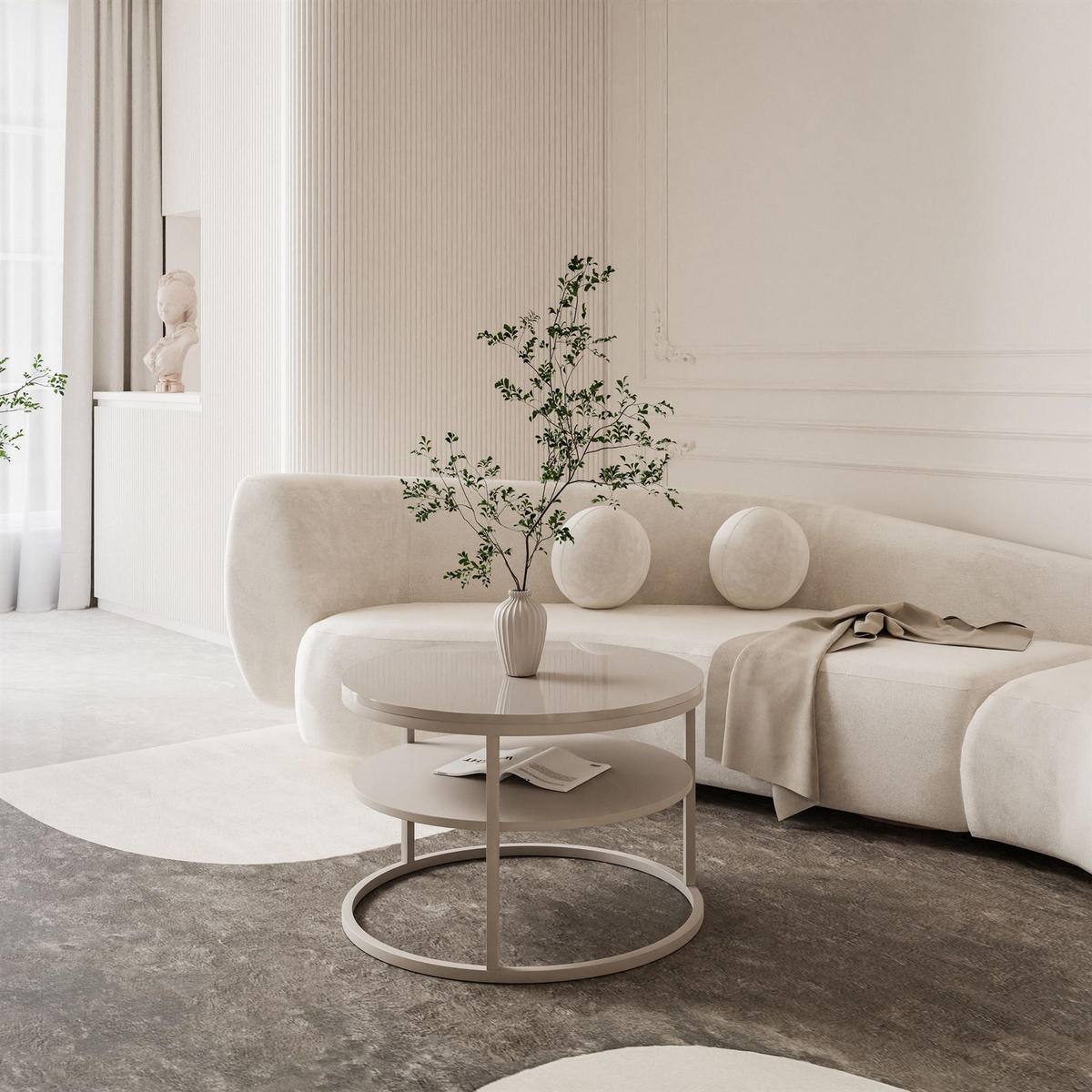 COUCHTISCH CIRI SLIM KASCHMIR HOCHGLANZ mit Regal - Beige, Holzwerkstoff (60/60/42cm) - Lookway