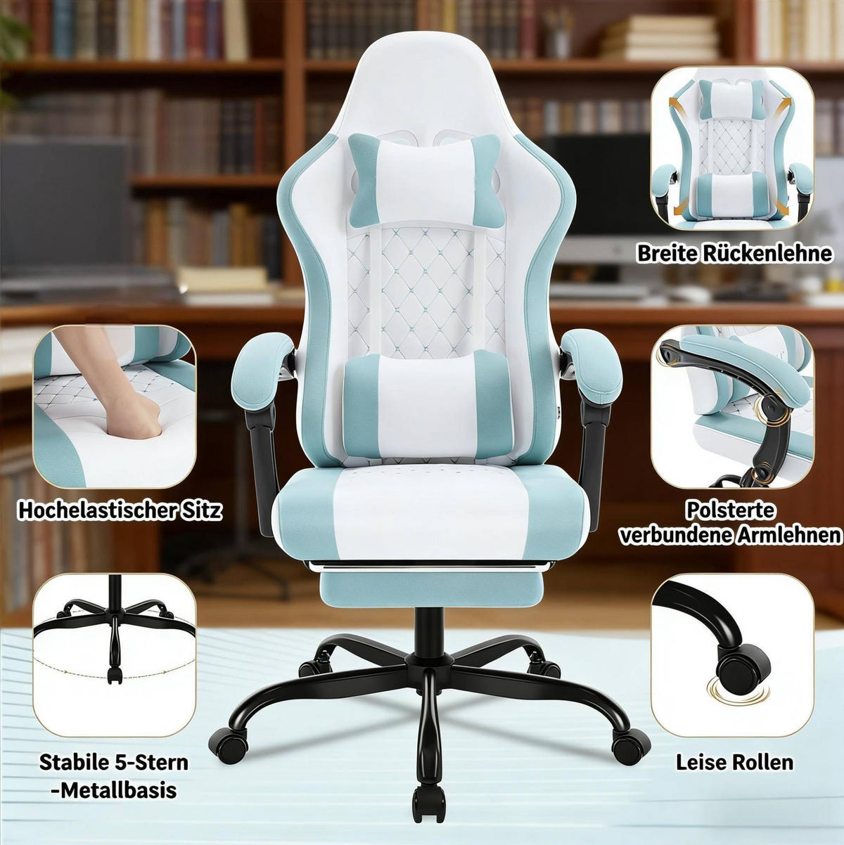 BÜROSTUHL ergonomisch mit Massagefunktion Blau/Weiß - Blau, Metall (70/127/70cm) - Meubliv