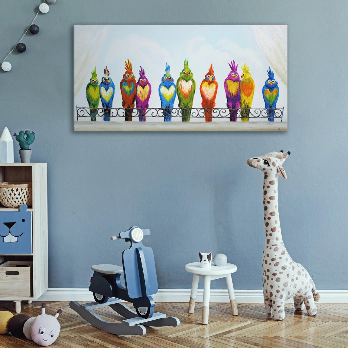 GEMÄLDE Lustige Vögel auf Keilrahmen 200x100 cm - Multicolor, Holz (200/100cm) - YS-art gallery