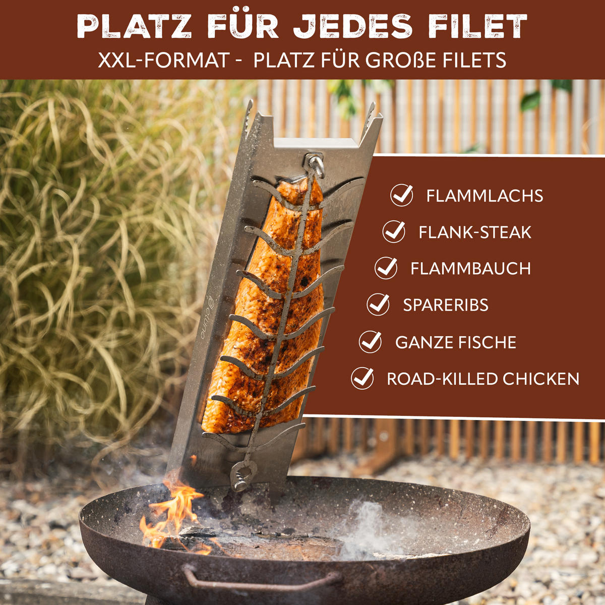 FLAMMLACHSBRETT aus Edelstahl - Edelstahlfarben, Metall (16/60/4cm) - eluno