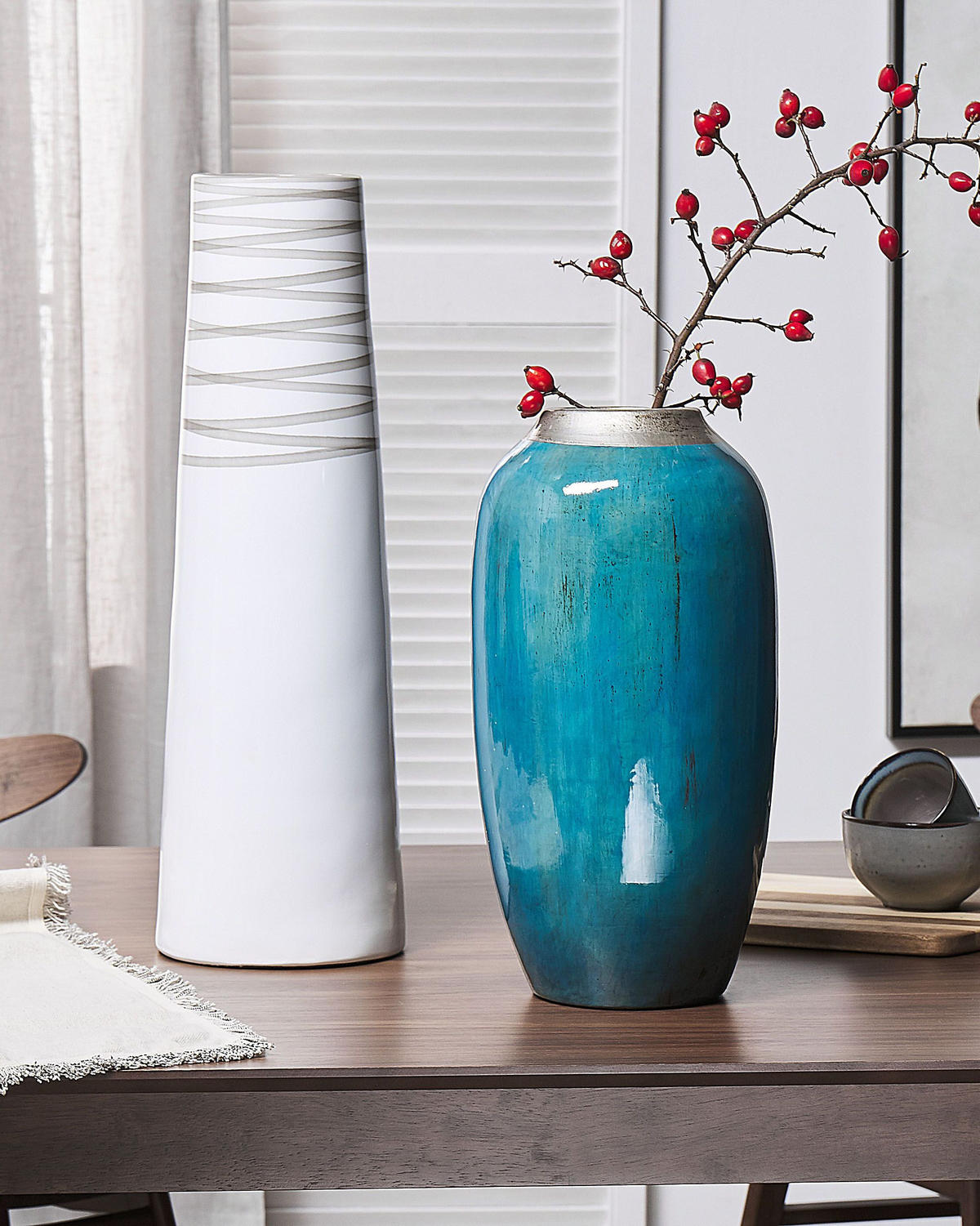DEKOVASE Terrakotta blau Miletus - Blau, Stein (42cm) - Beliani