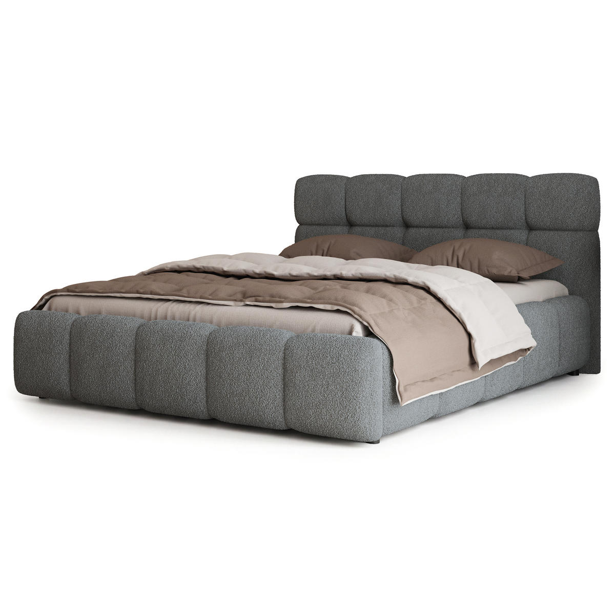 POLSTERBETT FARU Q 140x200 cm mit Bettkästen - Grau - Grau, Holz (140/200cm) - MASSENO