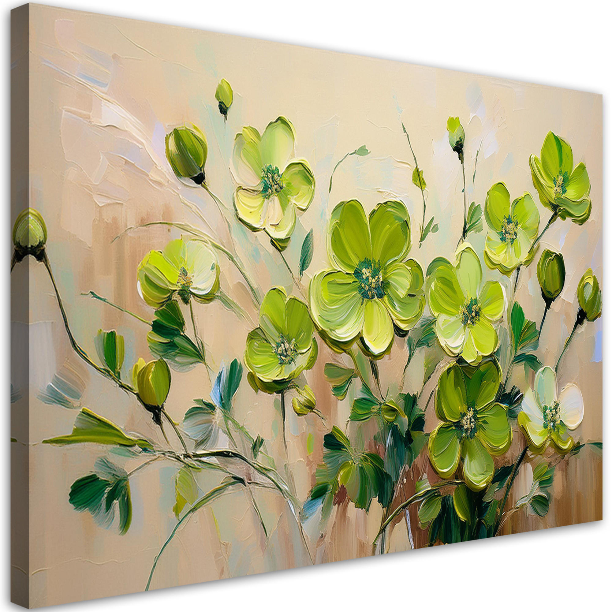 WANDBILD grün blühende blumenpflanzen - Grün, Textil (60/40cm) - Feeby