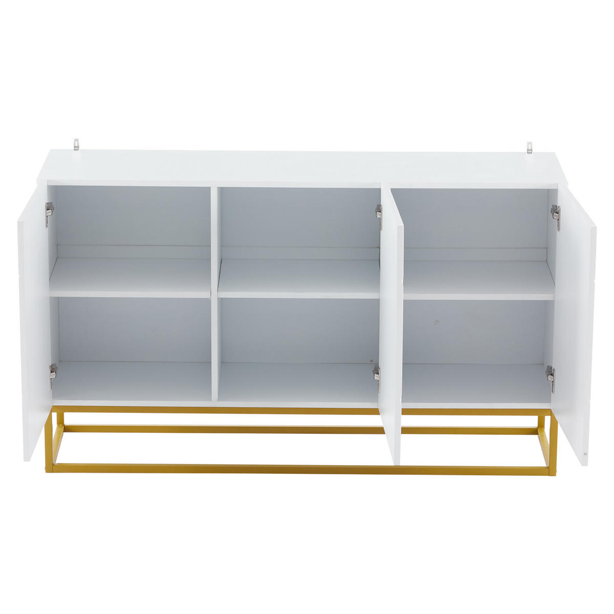 SIDEBOARD mit Goldbeinen und 3 Türen, 130/36/76cm - Weiß, Holzwerkstoff (130/76/36cm) - Urban Meuble