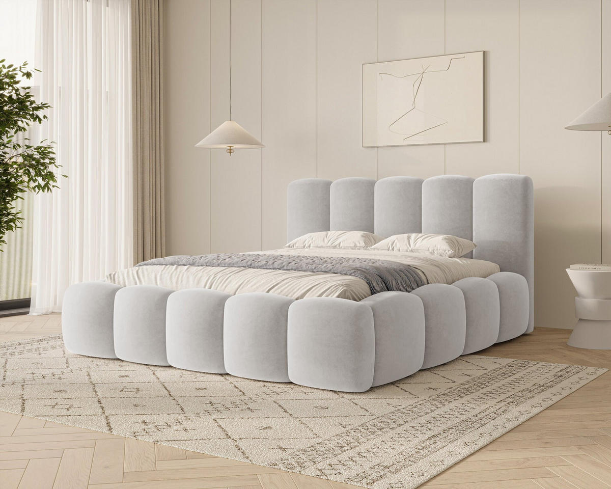 POLSTERBETT - Bett 18 - 160x200 - Platin (Riviera 82) - Grau, Holzwerkstoff (160/200cm) - Möblo