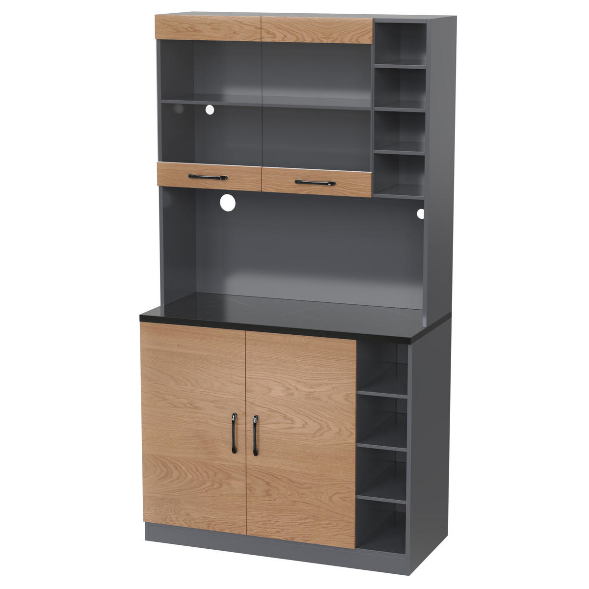 BUFFET 100/47/187 cm Natürlich mit LED-Ambiente-Beleuchtung und Ablagefächer - Naturfarben, Holz (100/187/47cm) - Oxeza