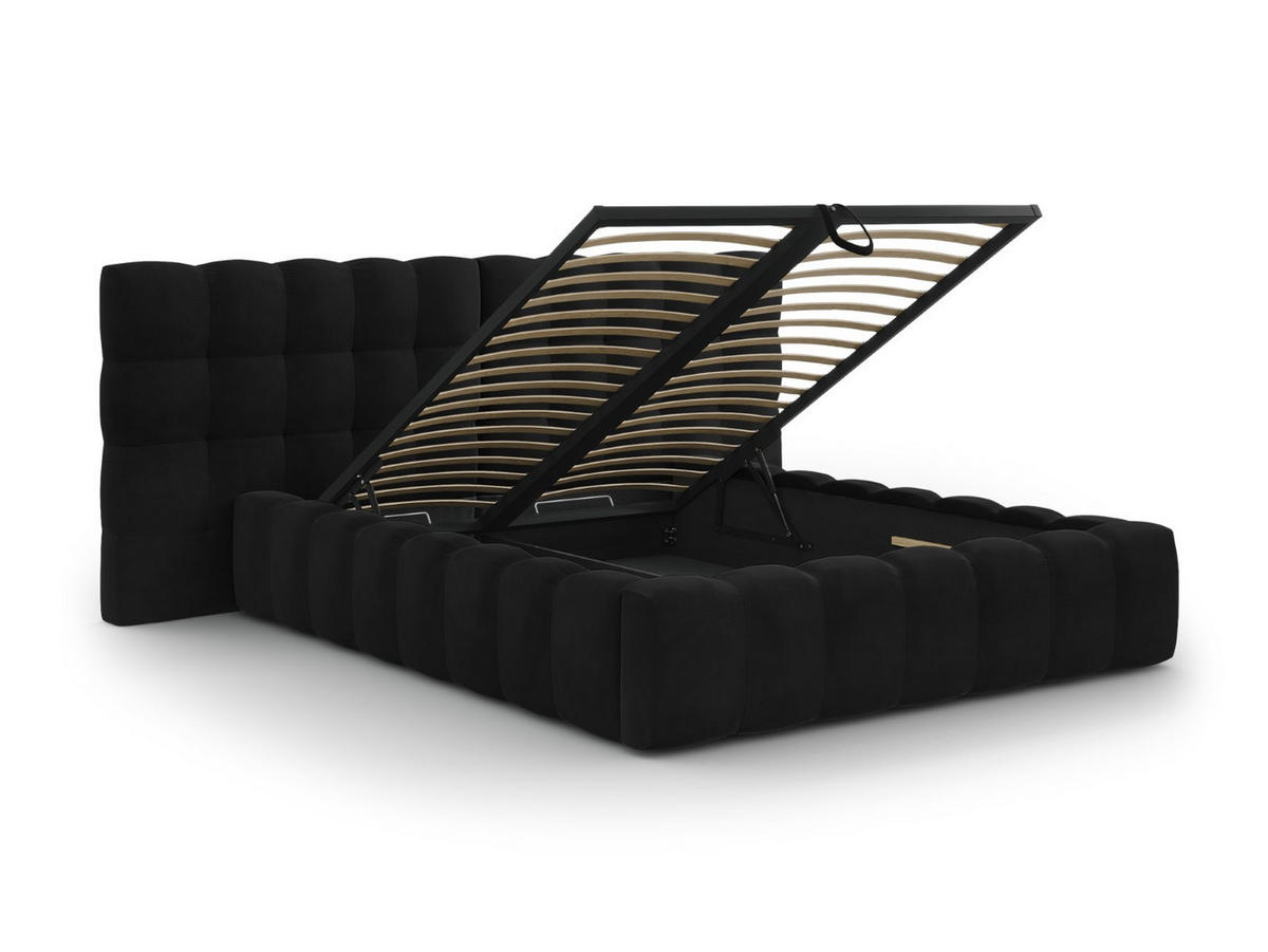 BETT mit Bettkasten und Doppelkopfteil Mamaia aus Samt schwarz 160x200cm - Schwarz, Textil (160/200cm) - Micadoni