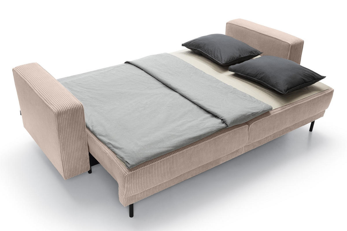 SCHLAFSOFA Rodario Beige Cordbezug - Beige/Schwarz, Textil/Metall (236/95/97cm) - Selsey