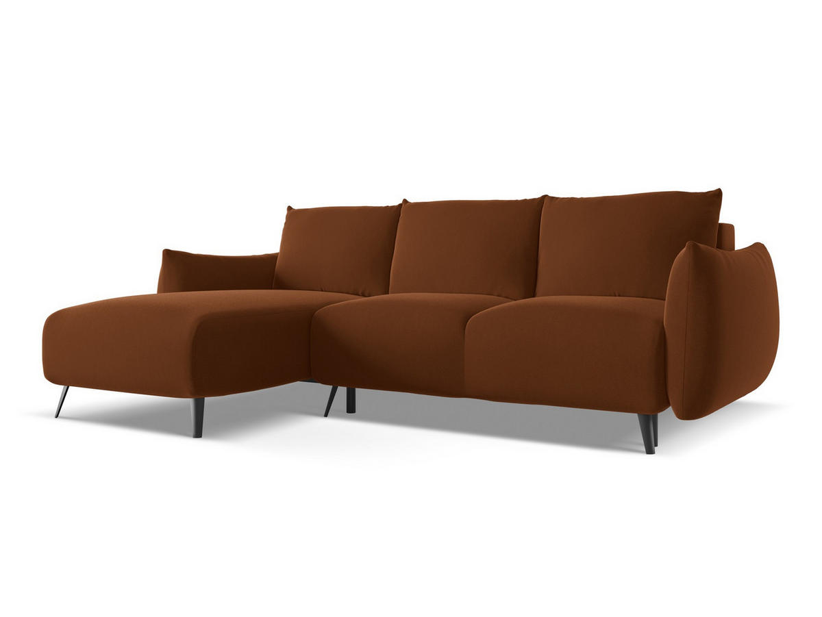 ECKSOFA mit Schlaffunktion Samt Stoff Orange - Terracotta/Schwarz, Textil/Metall (162/242cm) - Makamii