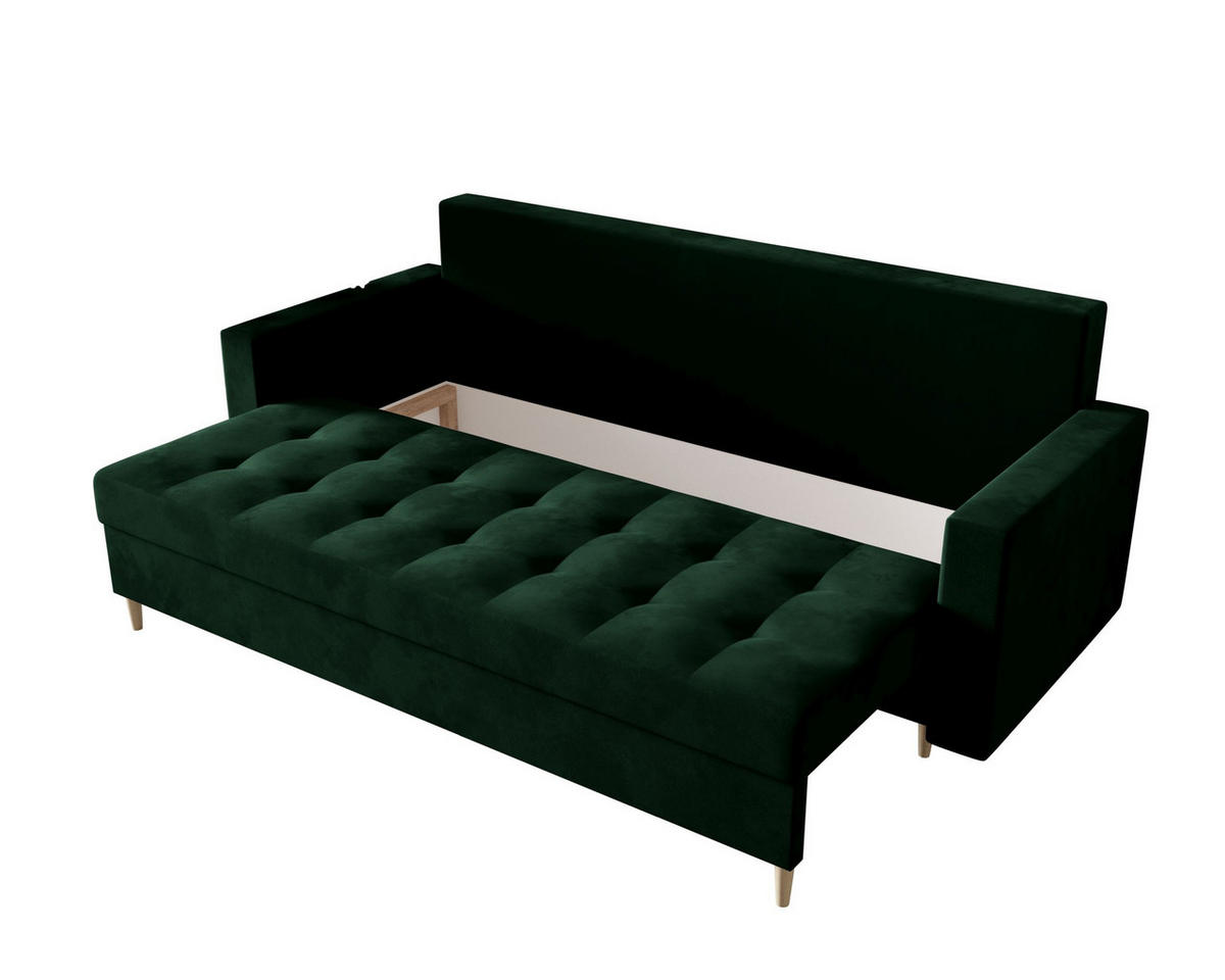 SOFA SKANDI mit Schlaffunktion ITAKA 10 mit Stauraum - Grün, Textil (90/88/232cm) - Bedante