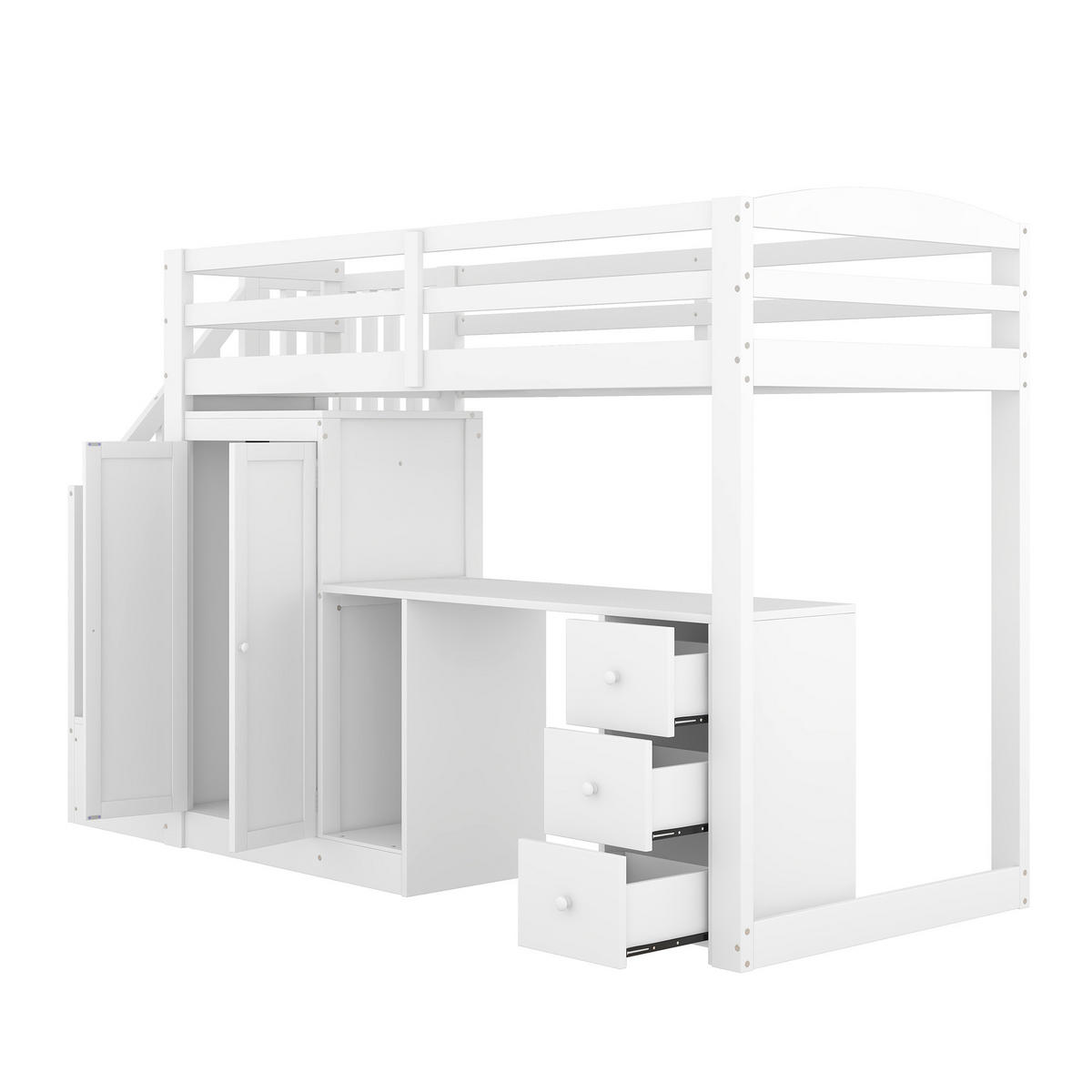 HOCHBETT 90x200cm Weiß Kleiderschrank Treppe Schreibtisch Schubladen - Weiß, Holz (90/200cm) - FLIEKS