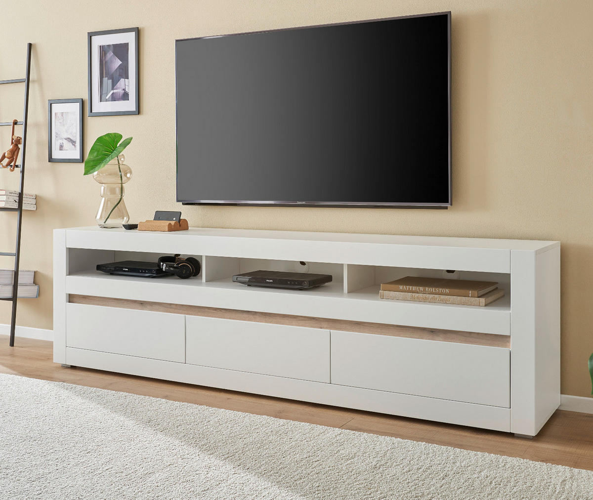 TV-LOWBOARD weiß matt, Evoke Eiche, TV-Unterteil 217 cm, Soft-Close-Funktion - Eichefarben/Silberfarben, Holzwerkstoff/Kunststoff (217/63/42cm) - Furn.Design