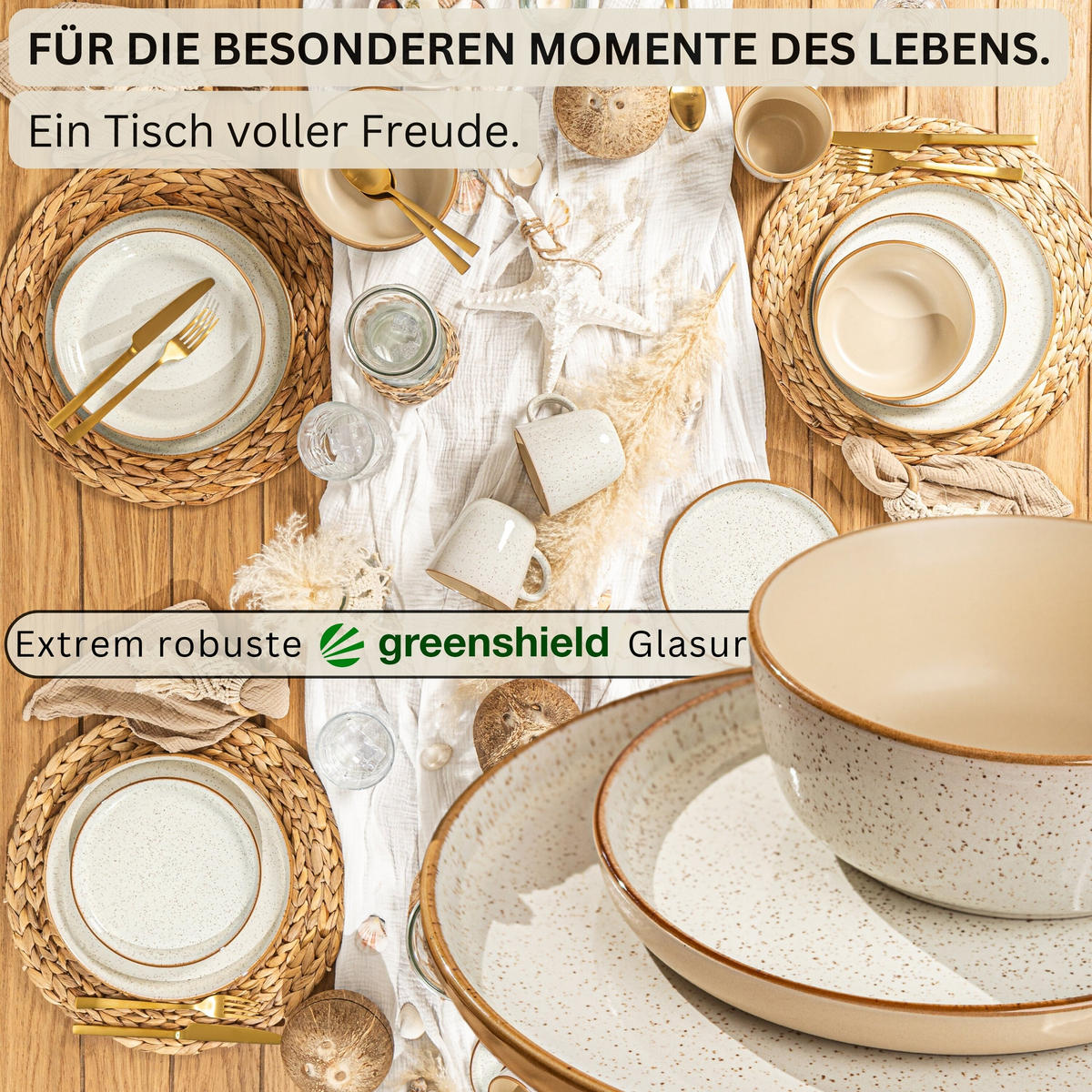 TAFELSERVICE RIO CREME - 18 teilig aus Steingut - Creme, Stein (17/25/25cm) - Sänger