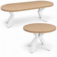 ESSTISCH rund ausziehbar 100/200/76 cm, Hikora Egger Natur, 54 cm Tischplatte + Metall weiß - Eichefarben, Holzwerkstoff/Metall (100/200/76cm) - Damale Möbel