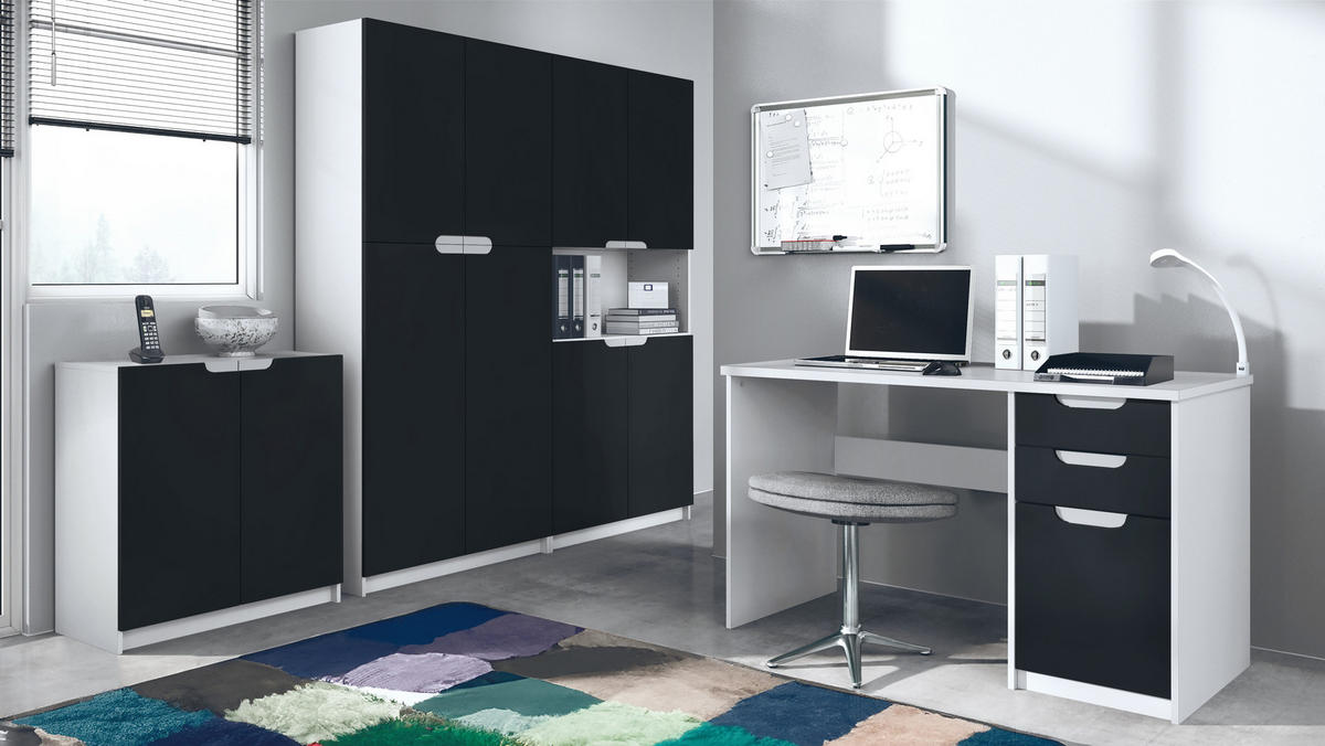 BÜROMÖBELSET Logan Fronten in Schwarz matt - Schwarz, Holzwerkstoff (246/185/60cm) - Vladon
