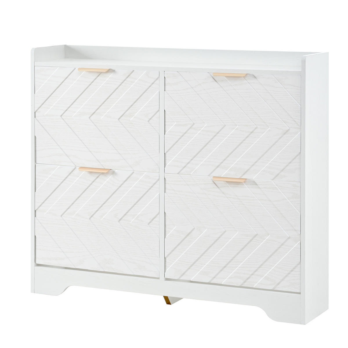 SCHUHSCHRANK mit 4 Klappen 105/24/90 cm in Weiß, platzsparend mit 3D-Strukturfront - Weiß, Holzwerkstoff (105/90/24cm) - BEAOK