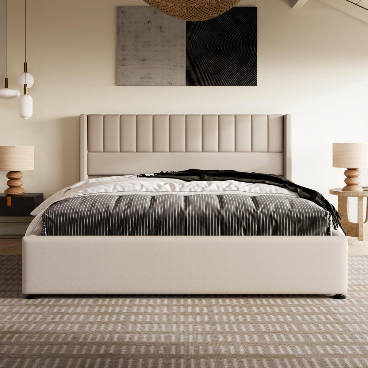 POLSTERBETT mit Bettkasten 160x200 cm Leinen Beige - Beige, Metall (160/200cm) - Meubliv