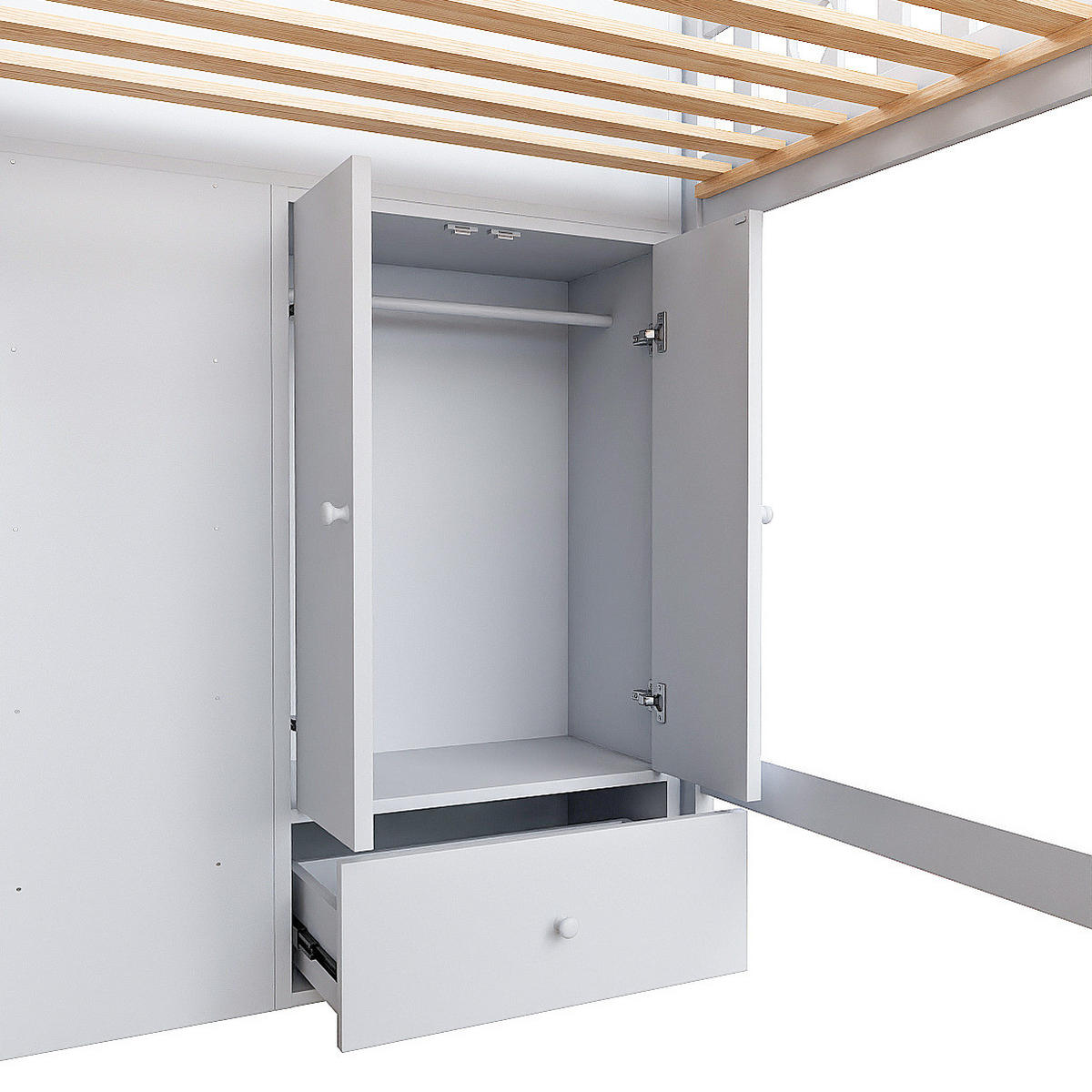HOCHBETT 90/200 cm Weiß aus Kiefernholz und MDF mit Stauraumleiter - Weiß, Holzwerkstoff (90/200cm) - OKMYHOME