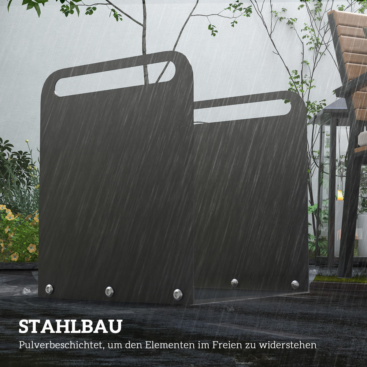 KAMINHOLZREGAL bis 30 kg - Schwarz, Metall (30/36/36.5cm) - Outsunny