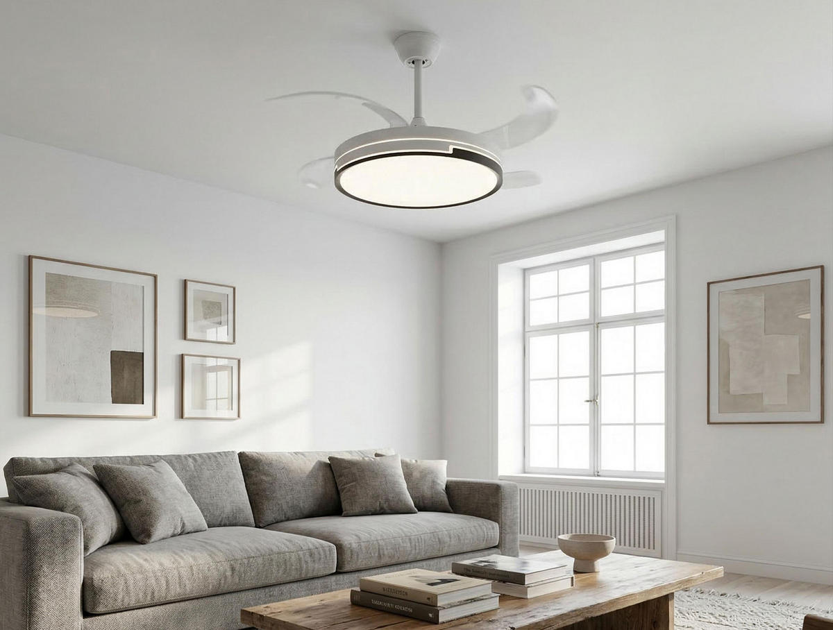 LED-DECKENLAMPE Weiß mit integriertem Ventilator 60 W - Weiß, Kunststoff (45/122/122cm) - Purline