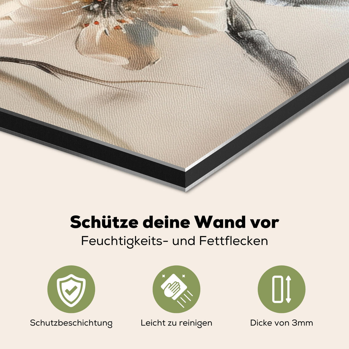 SPRITZSCHUTZ KÜCHE Blumen - Abstrakt - Gemalt - Beige 80x55 cm - Greige, Metall (80/0.3/55cm) - MuchoWow
