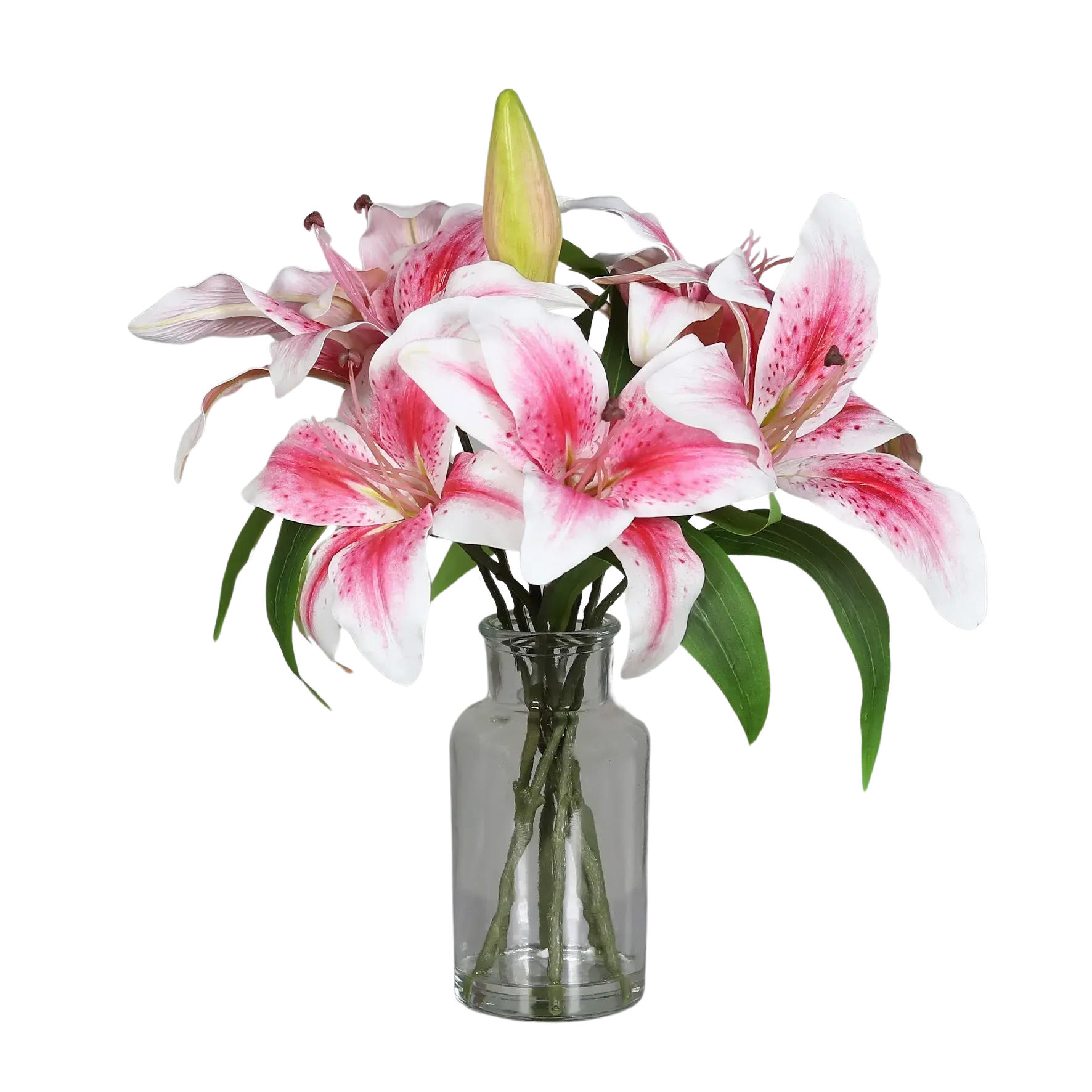 KUNSTBLUME Künstlicher Lilienstrauß - Metin 33 cm in Glasvase mit künstl. Wasser - Pink, Kunststoff (33cm) - aplanta